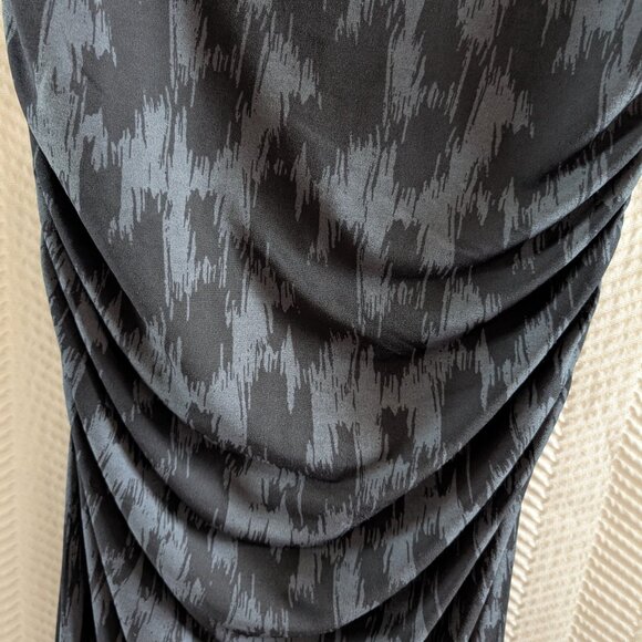 Banana Republic Ruched Midi Dress Black Gray Abstract Print Stretch Size Small - Picture 7 of 9